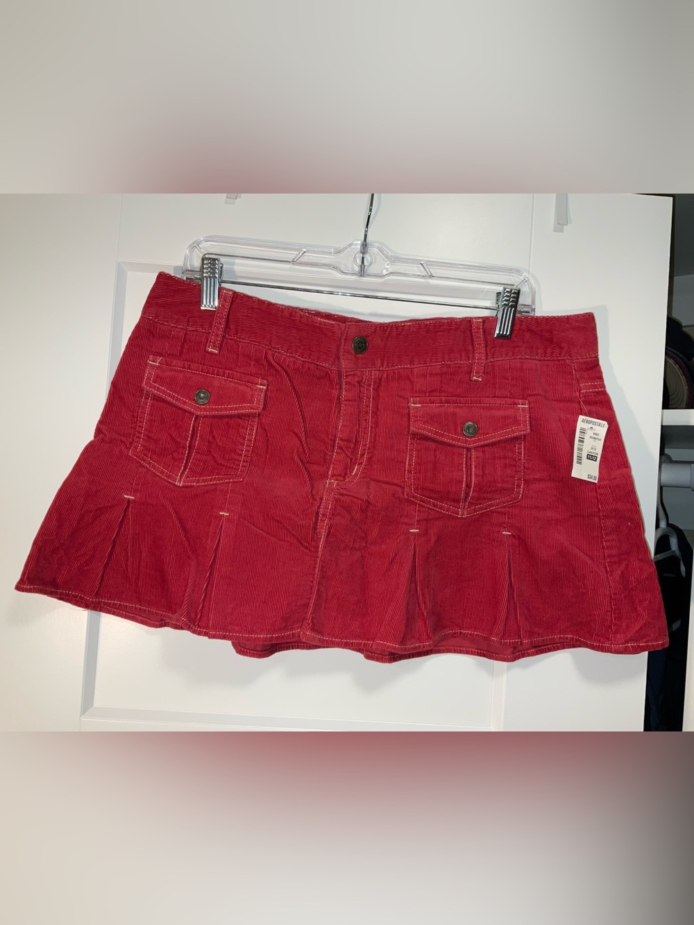 Aeropostale Red Corduroy Pleated Mini Skirt